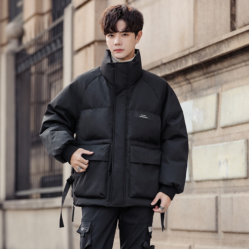 Vêtements pour hommes Veste d'hiver décontractée en coton et soie pour hommes épaissie 2023 nouveau style hiver ample marque tendance col montant veste courte pour hommes_voghion.com