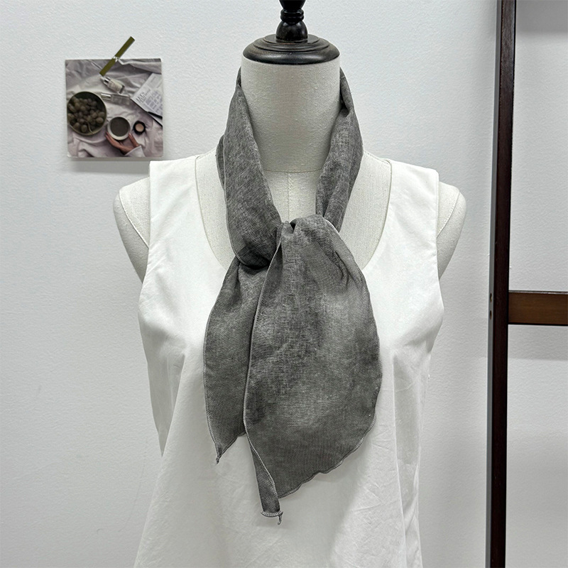 Pañuelo de seda, tira larga, sentido de alta gama, nuevo azul marino, retro, color sólido, protector de cuello literario, bufanda pequeña, accesorios, diadema, cinturón para el cabello, cabello atado