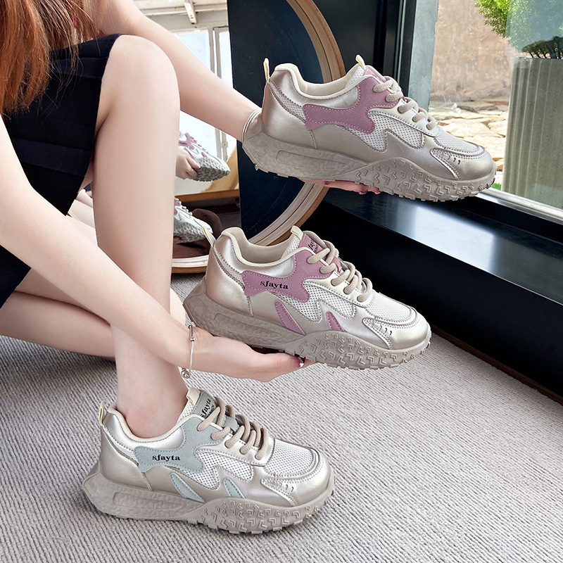 增高鞋老爹鞋阿甘鞋网面韩版新款休闲鞋女学生运动透气2025新款