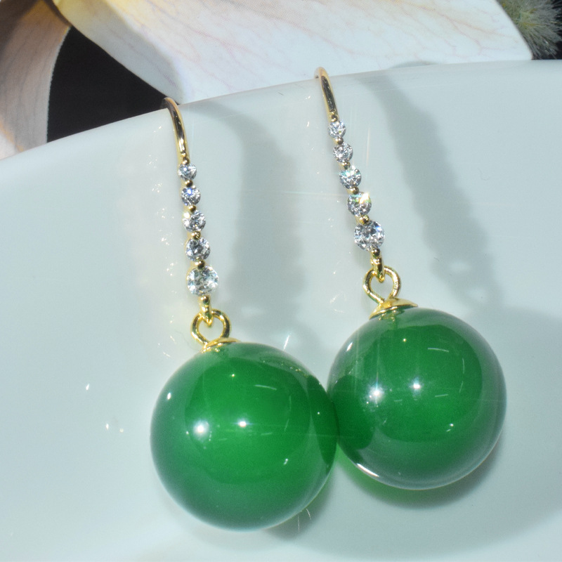 (2개) 자연 얼음 7K CHALCEDONY 귀 후크 새로운 중국 복고풍 빛 럭셔리 국가 스타일 아이스 마노 귀걸이 보석 라이브 공급