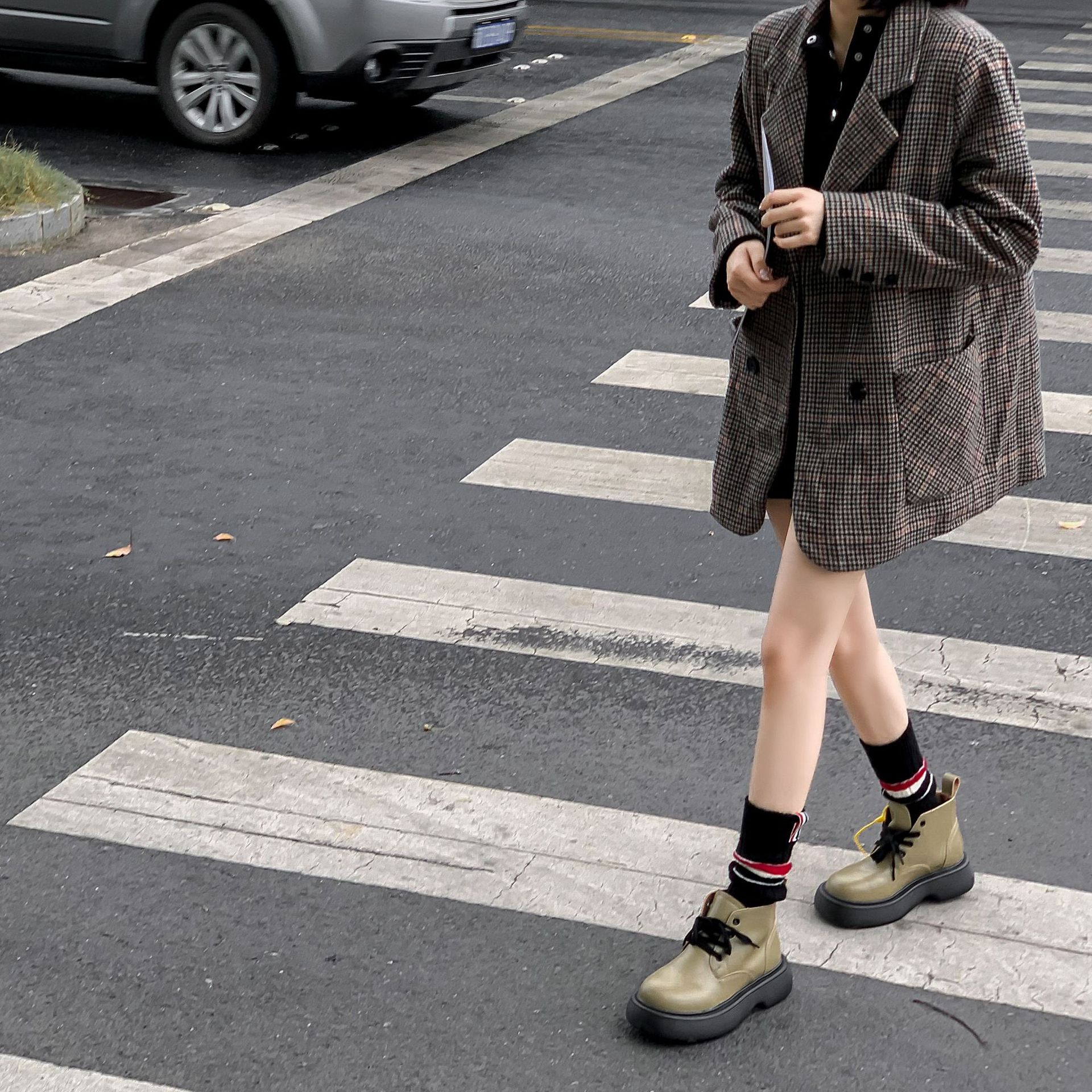 2 pezzi di calze larghe di media lunghezza in cashmere autunnali e invernali per bambini con etichette a righe alla moda, calze impilate,_voghion.com
