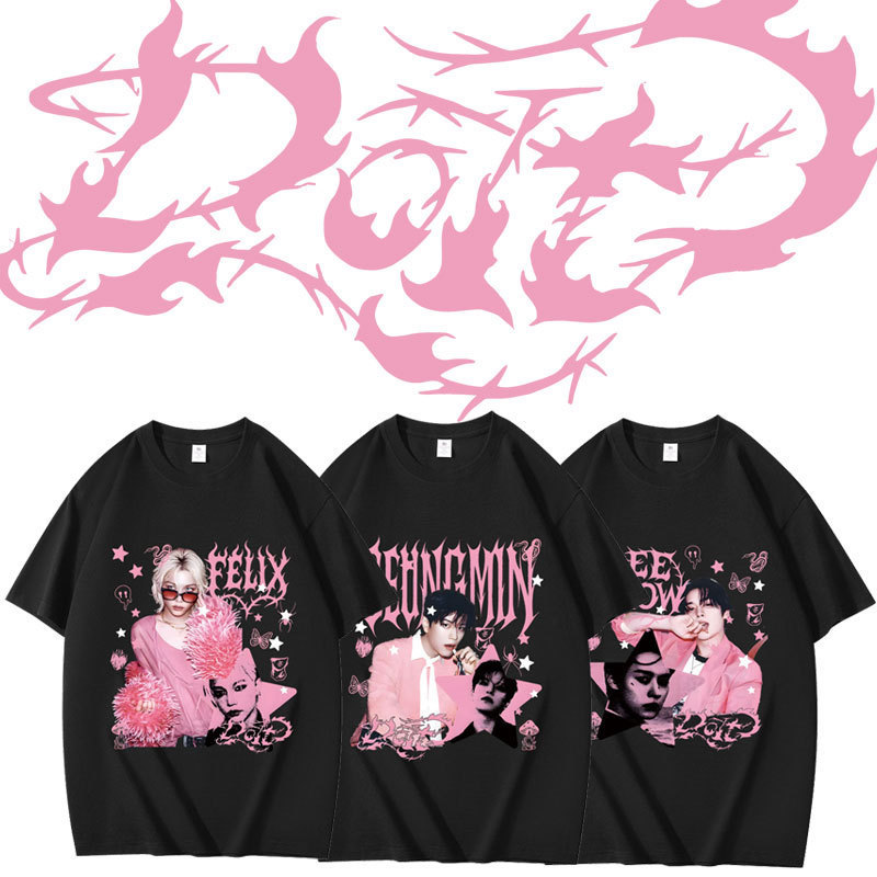 Independent Station Supports Stray Kids Do It Track Peripheral Combination Printed Autumn and Winter Short-Sleeved T-Shirt