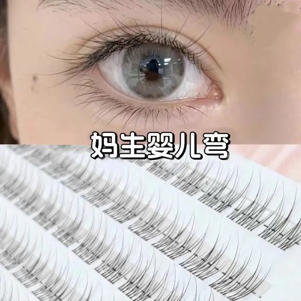 Simulación de la cara normal diaria de los recién nacidos con pestañas falsas curvas y segmentación natural de un solo párpado con cola de pescado transparente