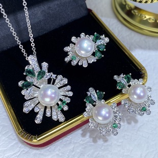 2025 New Freshwater Pearl suit Women's Autumn and Winter Fashion Ring Earrings Pendant Strong Light S925 Tremella Needle