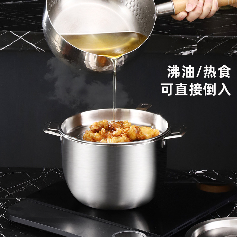 304不鏽鋼盆多功能不鏽鋼濾油壺家用帶蓋儲油桶湯鍋加高裝豬肉盆