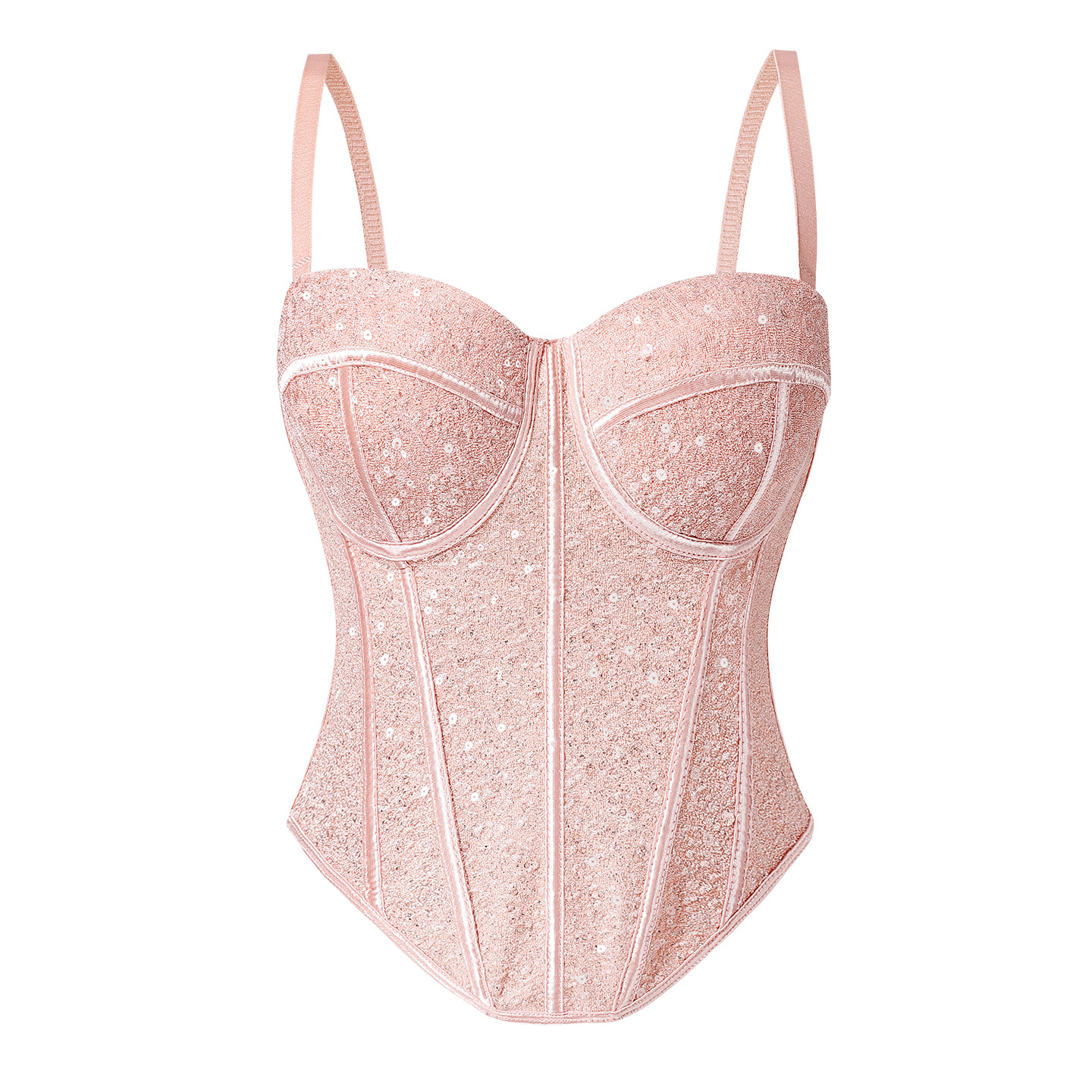 Cross-Border European and American Style Sexy Sequined Fishbone Lace Camisole with a Stylish Design and Built-In Bra Pads