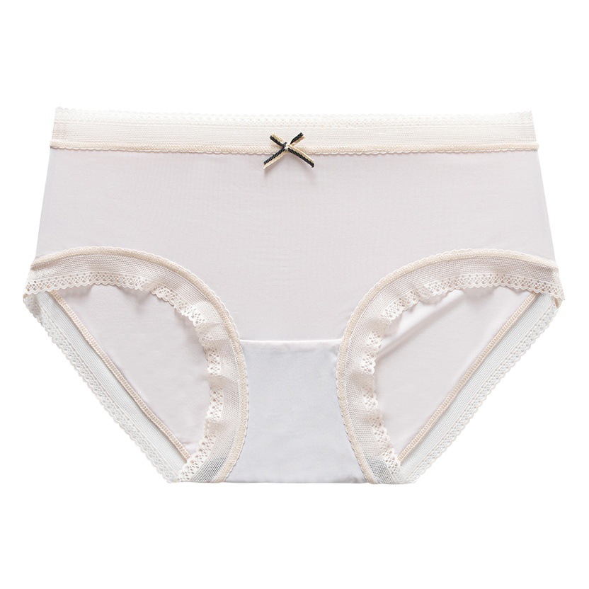 Absorción de humedad de seda de hielo interior anti-luz transpirable ropa interior de mujer exquisito encaje cintura arco estudiante calzoncillos