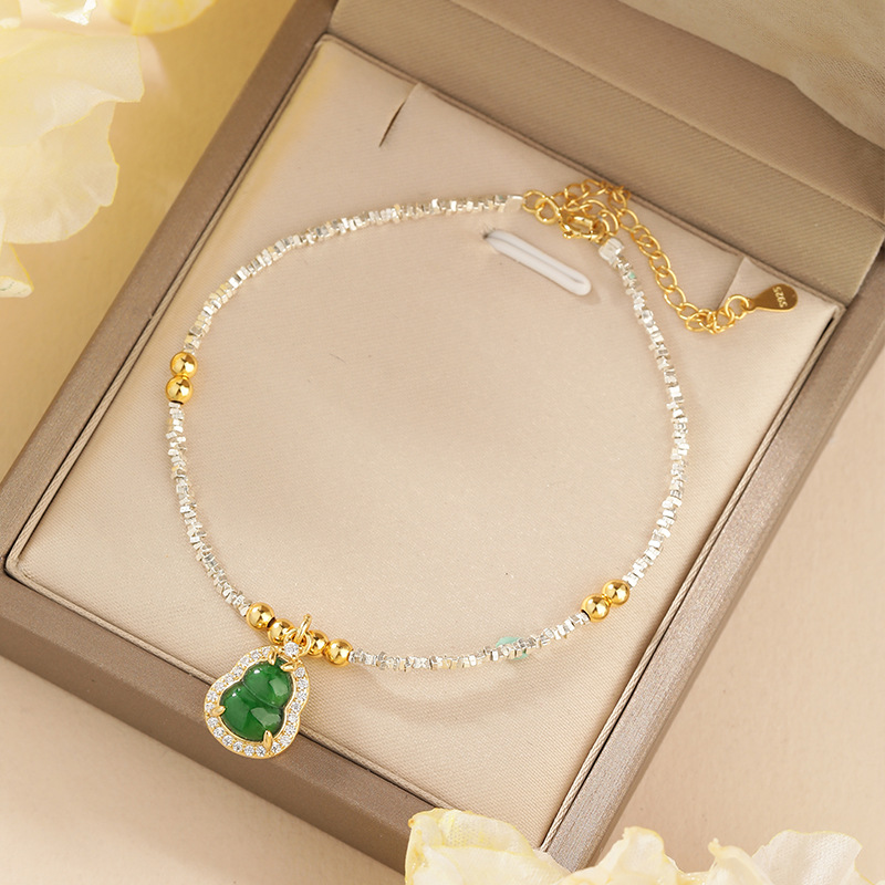 Material peligroso natural calabaza de jade diseño de plata rota pulsera plata esterlina s925 joyería exquisita de alta calidad fábrica al por mayor
