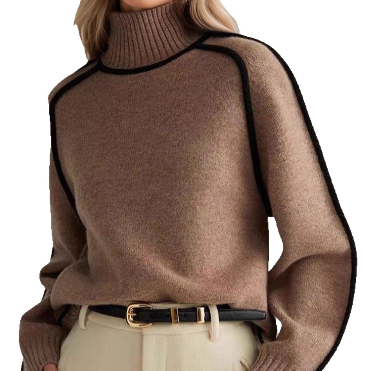 Cross-border foreign trade women's sweater fashion half turtleneck raglan sleeve top temperament line thread bottoming sweater for women