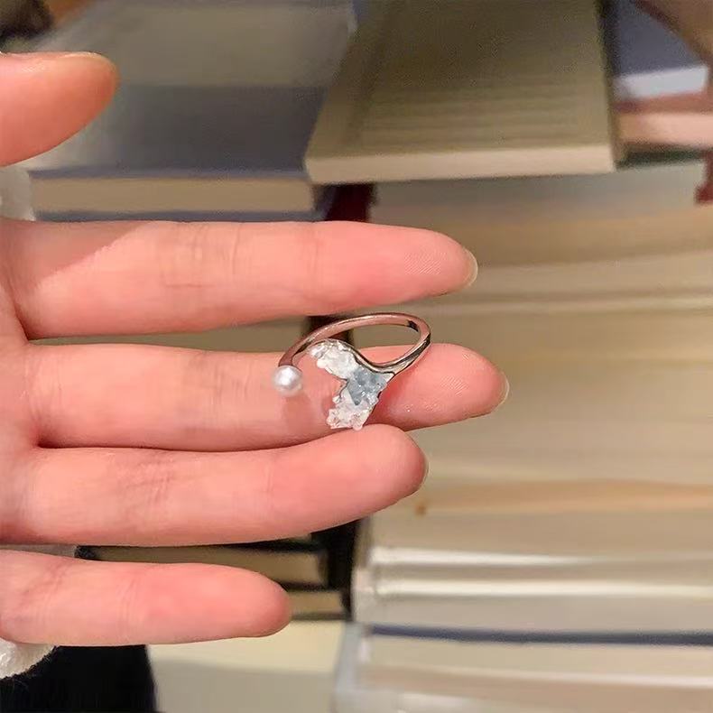 summer blue one size small design ring pearl