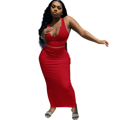 V-neck camisole suit sleeveless long dress NSYF62640