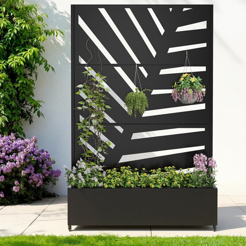 Flower Bed Planter Box with Trellis, Elevated Garden Bed, Courtyard Privacy Planter, Climbing Plant Flower and Vegetable Planting Box