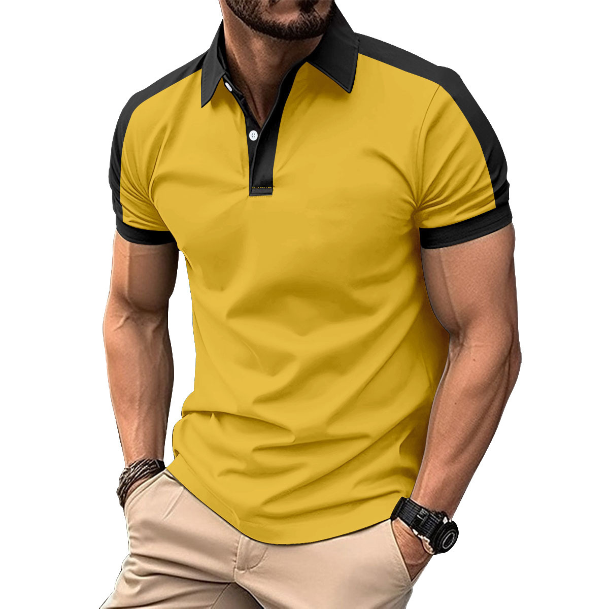 246g Weight Short Sleeve Sleeve Length Polyester Fabric Type Regular Top Length Casual, Daily Occasion Turndown Neckline Regular Fit Fit Type Color Block Pattern Summer Season Men's Gender Simple Style, Classic Style Style Wholesale Men's Polyester Simple Style Classic Style Color Block Short Sleeve Men's T-shirt 5