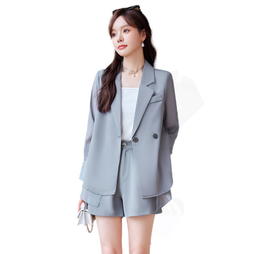 Gray casual small suit jacket for women 2024 summer thin sun protection small high-end shorts suit suit