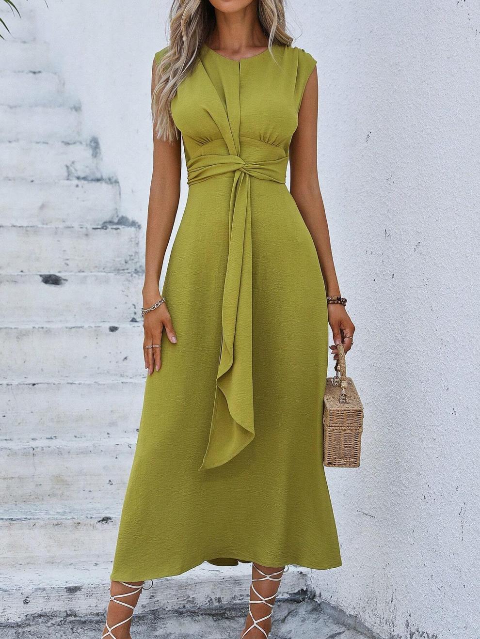 327g Weight Midi Dress Dress Length Type Sleeveless Sleeve Length Sheath Dress Dresses Type Sleeveless Sleeve Type Polyester Fabric Type Elastic Waist Waist Line Holiday Occasion Round Neck Neckline Regular Fit Fit Type Solid Color Pattern Summer Season Women's Gender Streetwear Style Wholesale Women's Streetwear Solid Color Holiday Round Neck Sleeveless Sheath Dress 13