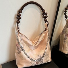 新中式大容量綢緞刺繡包包女士2024新款通勤單肩托特包國風漢服包