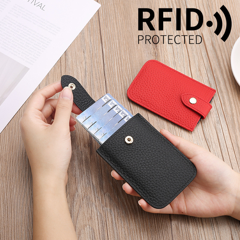 Stacking Sliding Card Holder RFID Leather Cross-border New Women's Small Business Card Holder Portable Ultra-thin Minimalist Wallet