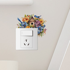 外貿浪漫花朵臥室玄關客廳家居開關貼裝飾牆貼貼紙自粘批發跨境