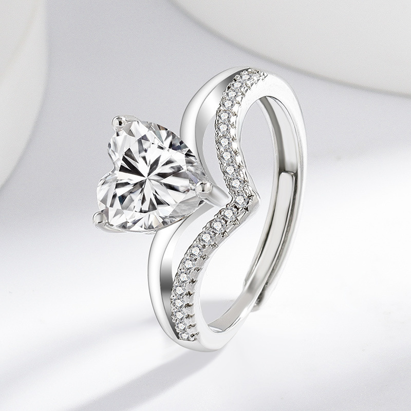 European and American Cross-Border New Double-Layer Peach Heart Zircon Ring for Women Simple Heart-Shaped Diamond Engagement Ring Wholesale