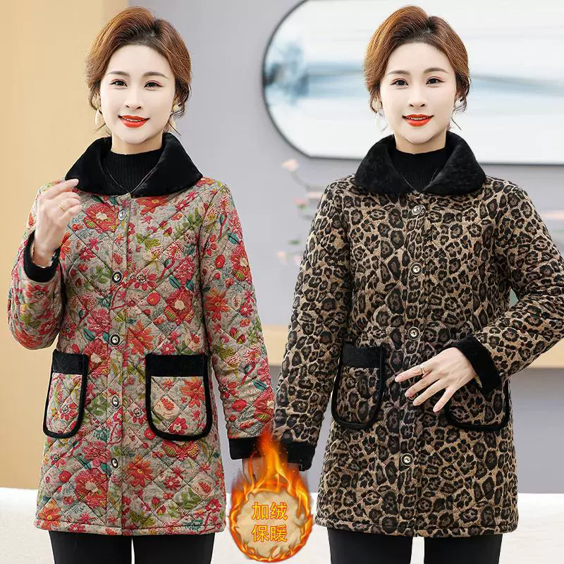Мама зимняя средняя длинная плюшевая теплая цветочная куртка куртка среднего возраста женская мода хлопчатобумажная куртка новая хлопчатобумажная одежда