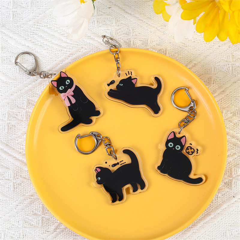 アニメ猫アクリルキーホルダーかわいい黒猫ペンダント国潮タヌキ猫キーホルダーかばんストラップ|undefined