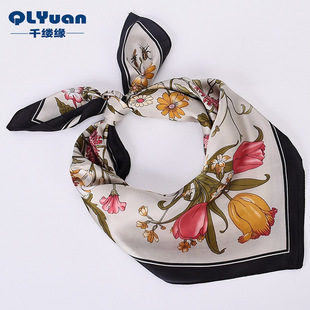 Summer New Plain Flower Fashion Small Square Scarf Satin Silk 70*70 Square Silk Scarf Wholesale Cross-Border