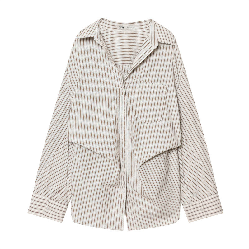 Foreign Trade Wholesale European and American 2026 New Year Fine Striped Batwing Sleeve Poplin Long-Sleeve Shirt 4661173
