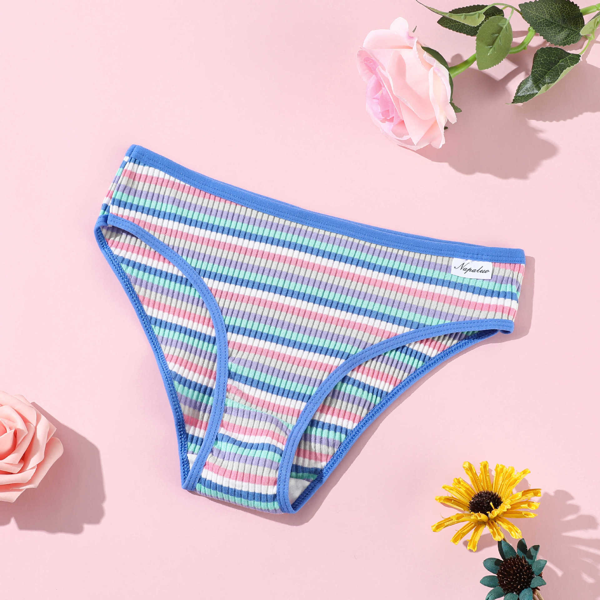 Nuevos calzoncillos de mujer con hilo de color de algodón puro, cintura baja, abdomen, transpirable, ropa interior de doble capa para niñas, procesamiento personalizado image 8