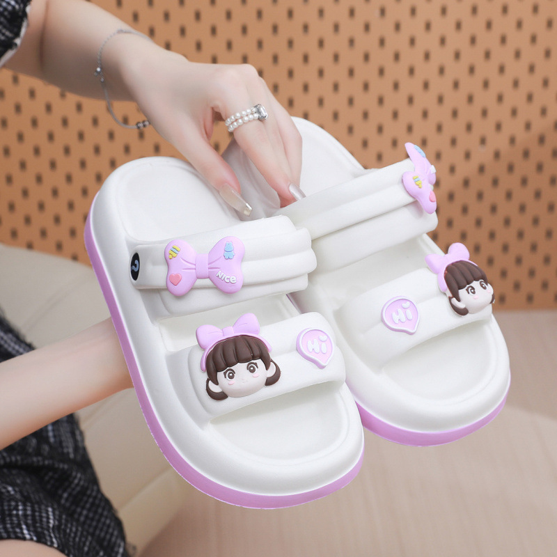 Parent-Child Platform Sandals Women's Summer Cute Cartoon Women's Summer Outfit Student Ins Two-Wear Non-Slip Beach Shoes Slippers