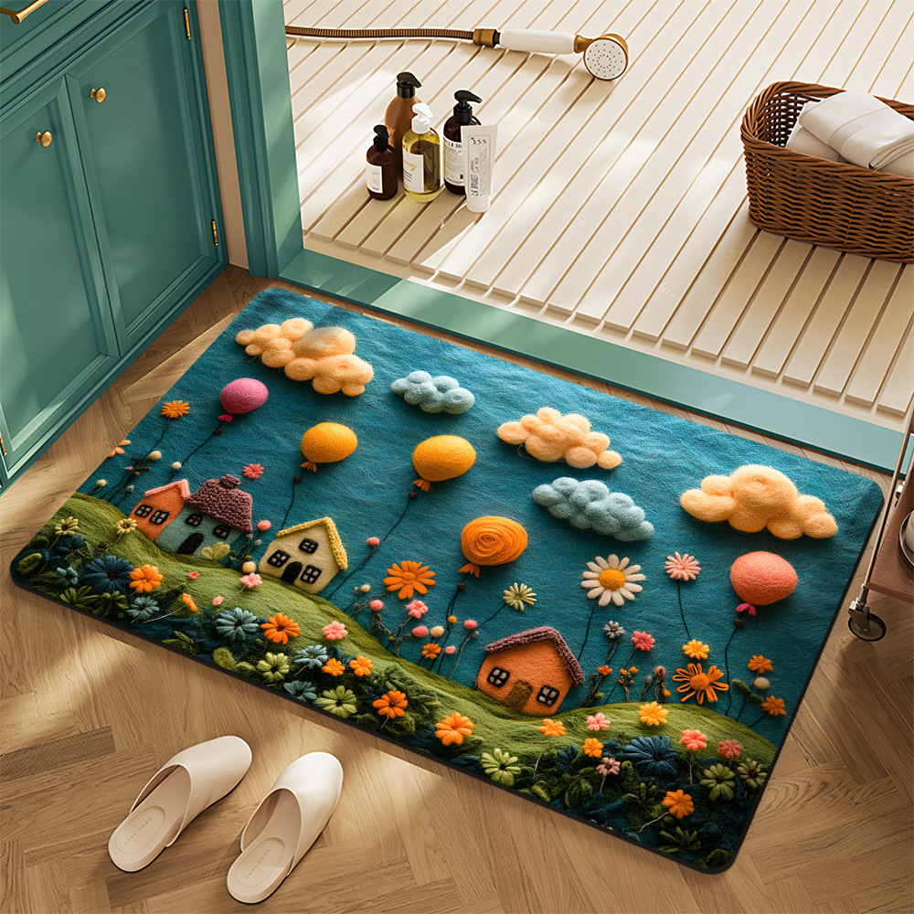 Cross-Border American Floral Crystal Velvet Floor Mats for Home Entrance, Stain-Resistant, Wear-Resistant and Easy-Care Floor Mats, Bathroom Non-Slip Floor Mats