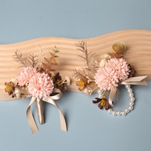 藕粉色手腕花胸花襟花新娘伴娘姐妹花结婚摄影服装配饰商务婚礼