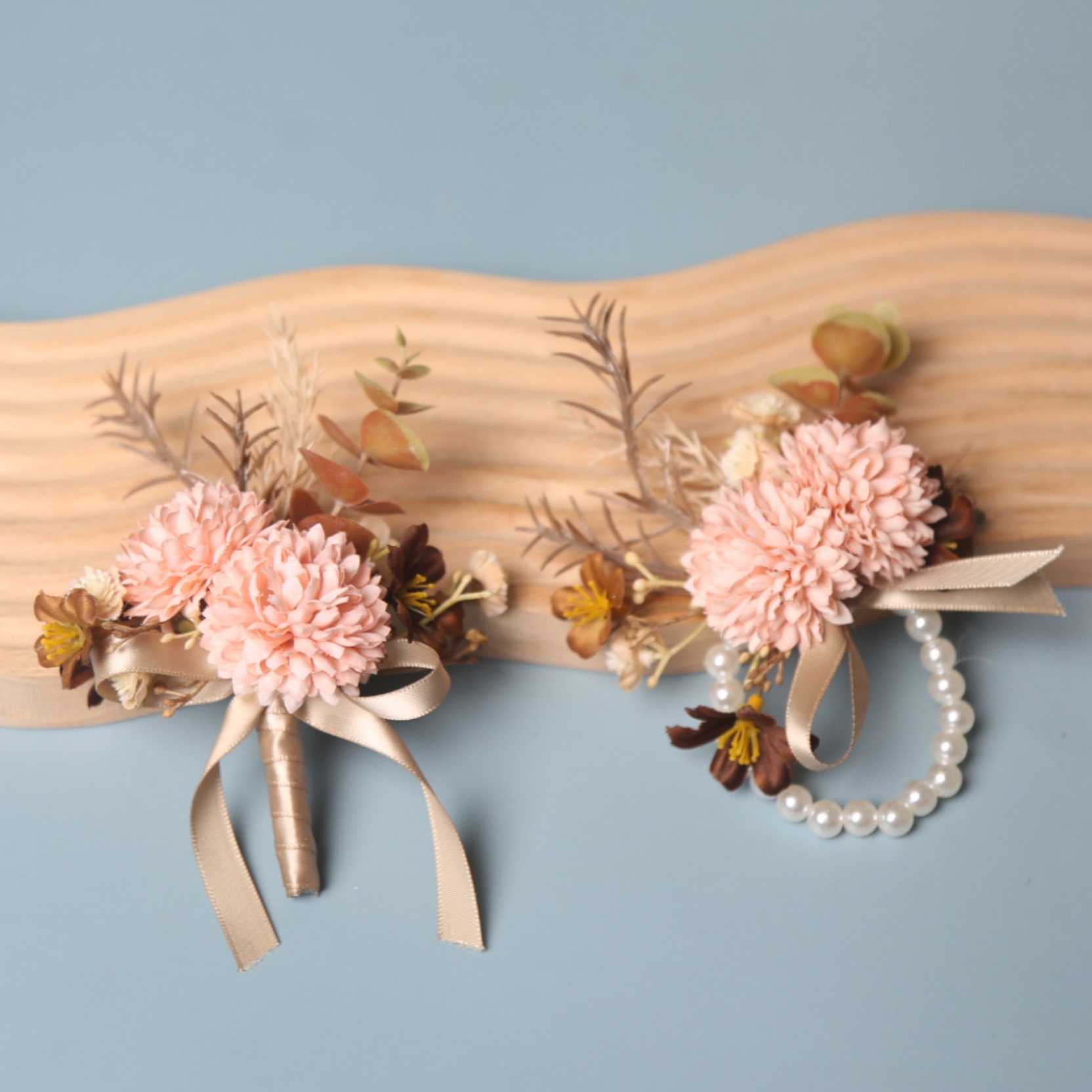 藕粉色手腕花胸花襟花新娘伴娘姐妹花结婚摄影服装配饰商务婚礼