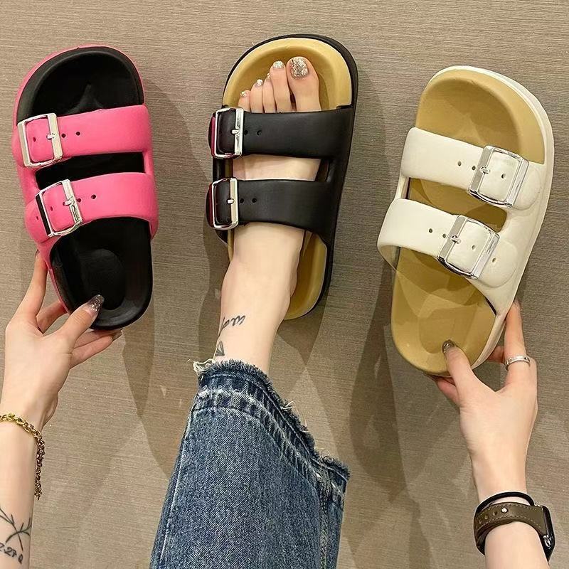 New Women's Summer Sandals For Outdoor Wear, Hong Kong Style Thick-Soled Height-Increasing Slide Sandals, Non-Slip_vogvips.com