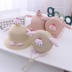 女寶寶帽子夏季遮陽漁夫帽草帽2-6歲兒童帽女童沙灘公主盆帽包包