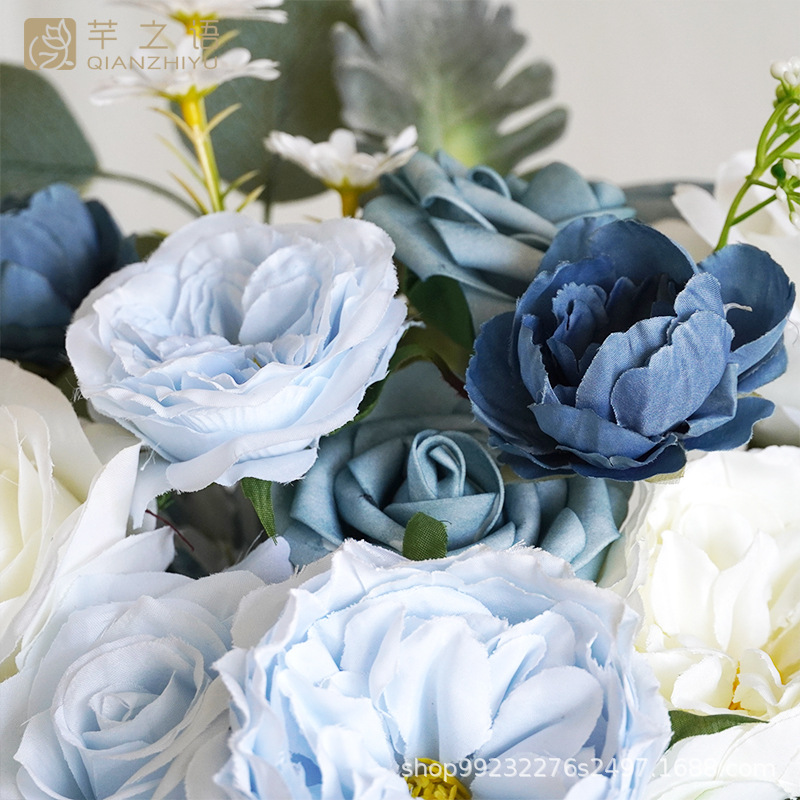 新品禮盒花仿真絹花四季款夏季藍(lán)色清新婚禮慶典手捧結(jié)婚用品DIY