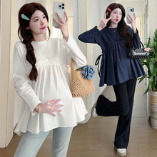 现货秋冬新款孕妇上衣超显瘦大码纯色韩版棉质百搭秋季上衣