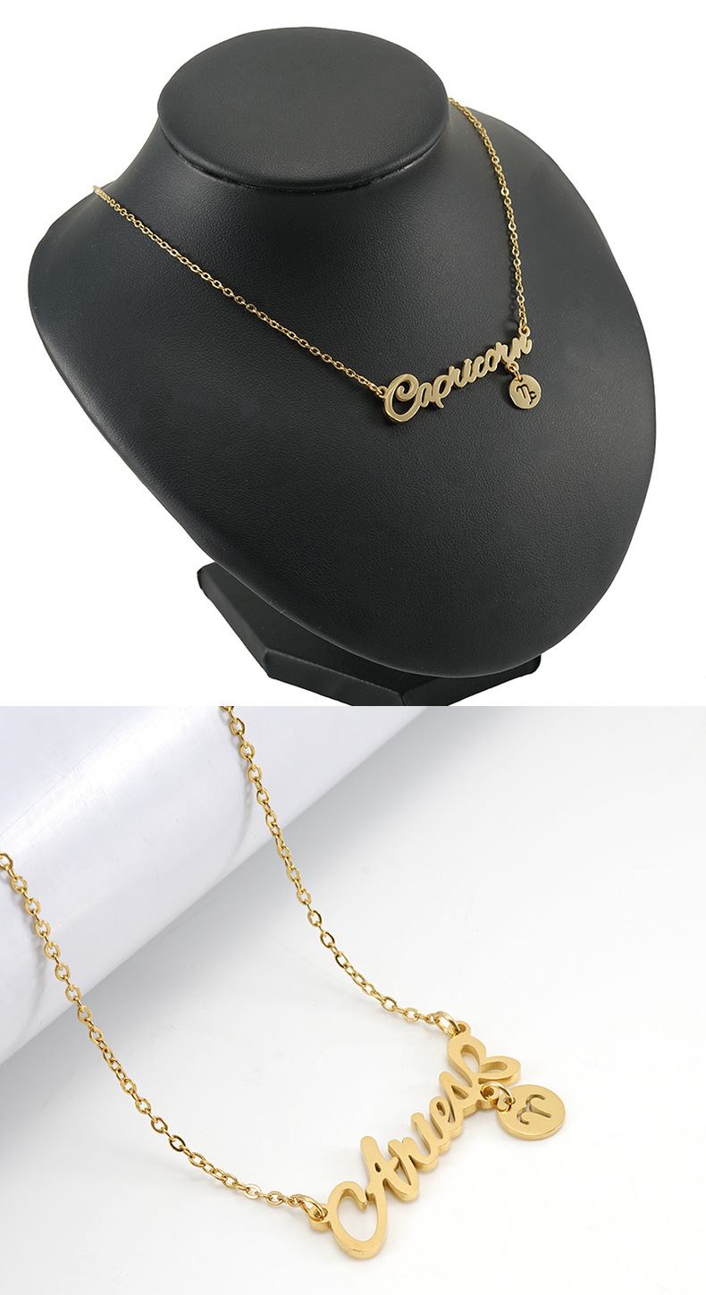 Fashion Letter Constellation Stainless Steel Pendant Necklace Gold Plated Stainless Steel Necklaces display picture 3