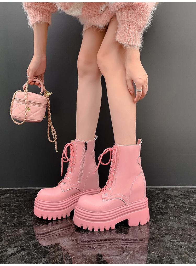 Boot nữ cổ thấp da thật gót siêu cao 15cm đế dày tăng chiều cao lót lông mùa thu đông — Lớp lót đơn màu trắng nhạt 12cm chi tiết 9