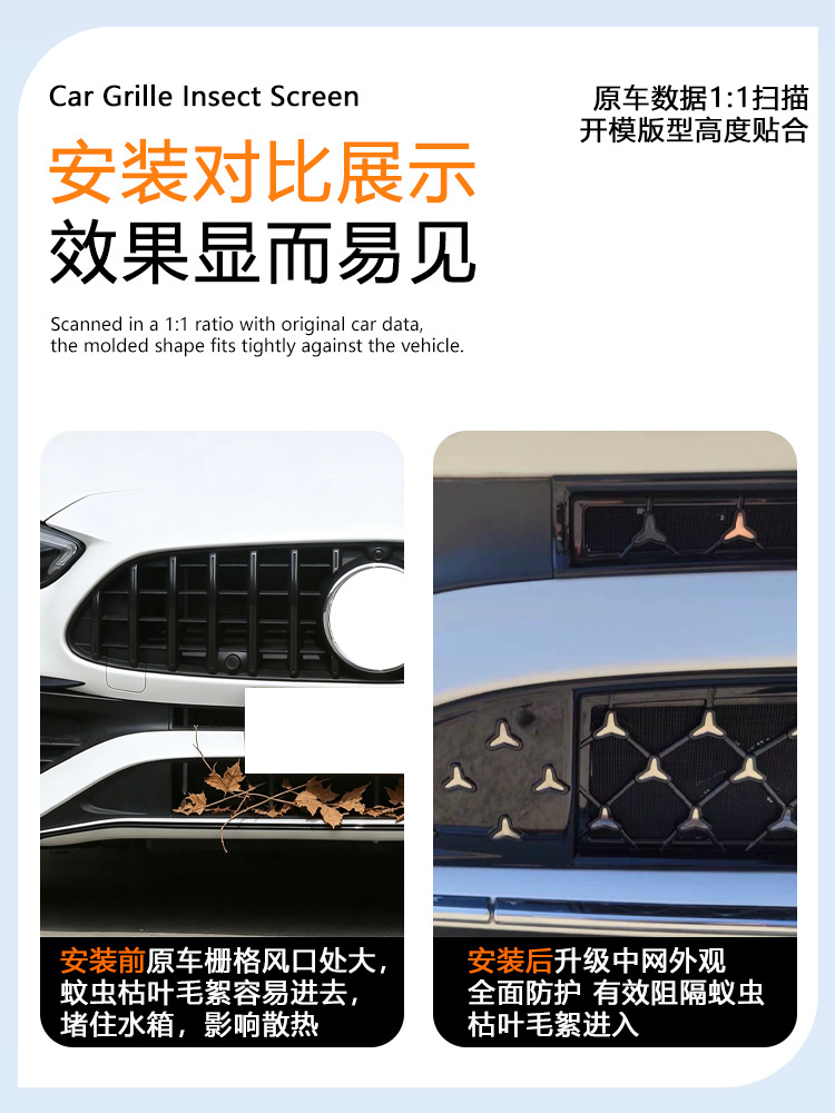 Suitable for Mercedes-Benz C-Class C260l anti-insect net, car Babos starry sky center grille dust cover modification accessories