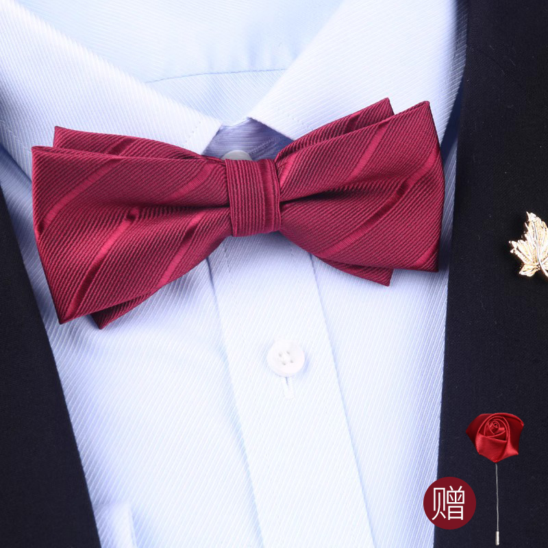 핫 판매 버건디 나비 넥타이(장미 코사지 포함)