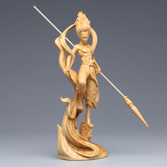 Clay figurine of the cartoon character Nezha, the third prince, made of ya bo wood, home and office decoration, gift craft