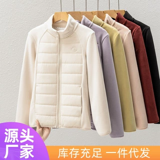 羊毛气绒服立领外套中老年女秋冬摇粒绒拼接修身轻暖外套保暖上衣