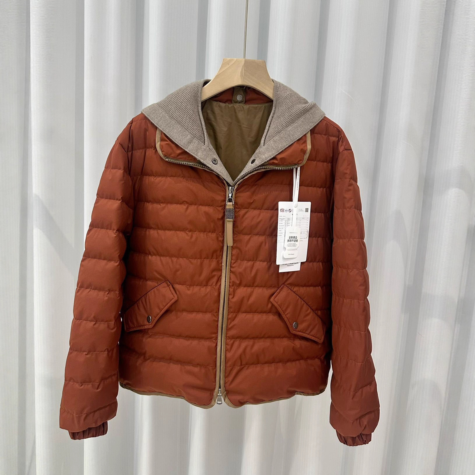 90鹅绒可拆羊毛针织设计假两件羽绒服外套短款