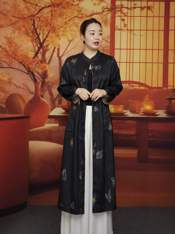 双面双穿2025新款春秋中年女装桑蚕丝提花中长款风衣外桃上衣|undefined