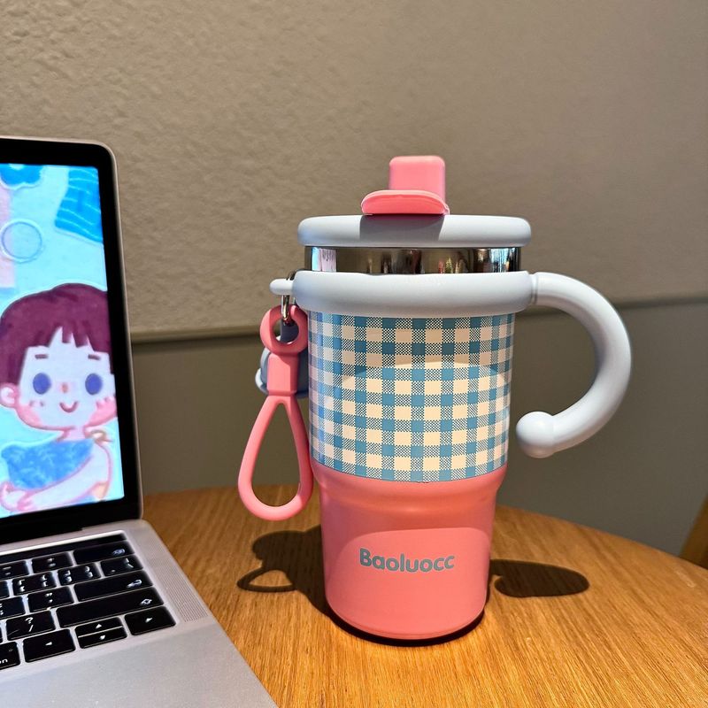 新型小型アイスボス保温カップ格子316ステンレスコーヒーカップ大容量カップ高颜値車載カップ|undefined
