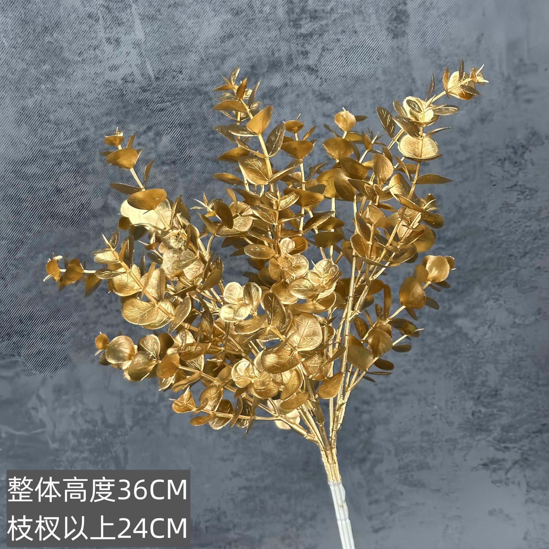 Hoja de oro artificial hoja de abanico de eucalipto hoja de ginkgo HOJA DE Navidad Año Nuevo bendición cubo arreglo floral hogar Víspera de Año Nuevo Flor al por mayor