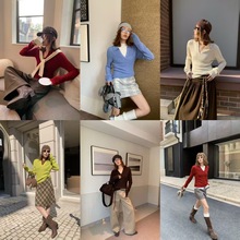UNITY MODE 国庆红多巴胺V领针织衫女秋冬休闲打底衫毛衣251265