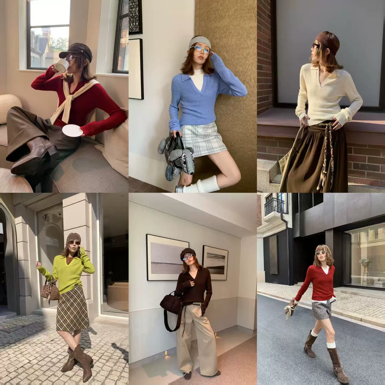 UNITY MODE 国庆红多巴胺V领针织衫女秋季休闲打底衫毛衣251265