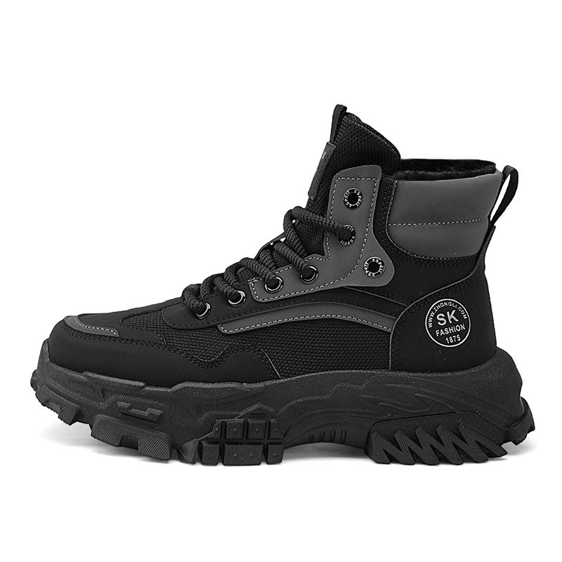 Giày bốt Martin nam cổ cao lót nhung giữ ấm, đế dày tăng chiều cao chống trượt, gót 3-5 cm — L921 kaki [giày đơn không lót nhung], L921 đen [giày đơn không lót nhung], Màu đen [lót nhung]