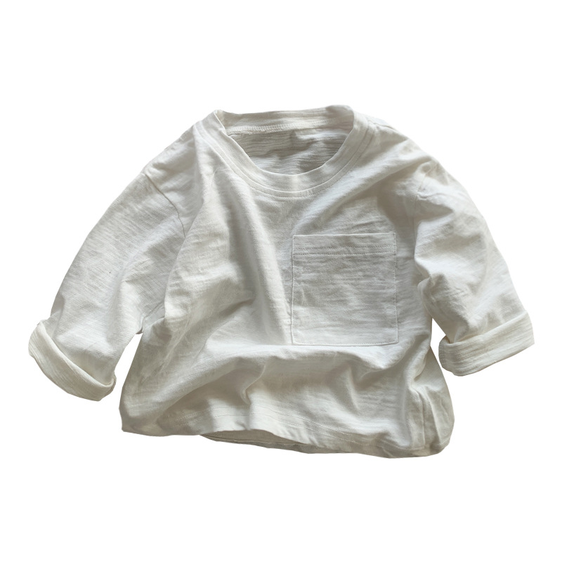 Camiseta de manga larga para niños de algodón de bambú 2024 Primavera y otoño nuevos niños y niñas bebé versátil casual algodón que basa la camisa moda